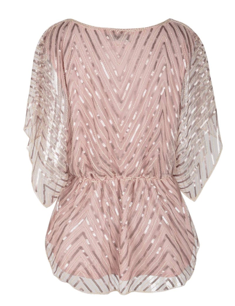 PrettyGuide Women's Sequin Blouse Tops Glitter Beaded Evening Formal Party Dressy Tops Champagne US8 - Image 3